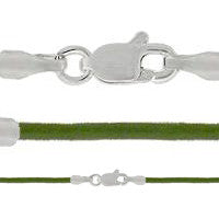 Leather Necklace, Olive w/Sterling Silver Endcaps