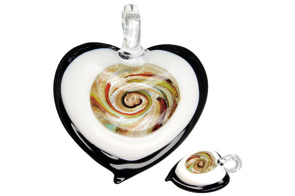 Murano Foil Glass Heart Eye Pendant, 45x49mm, 1 Piece, Pendant for Jewelry Making