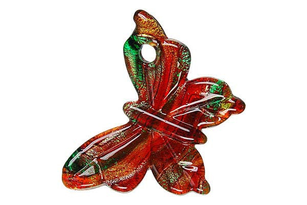 Murano Foil Glass Butterfly Pendant, 36x48mm, 1 Piece, Pendant for Jewelry Making