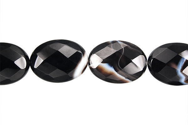 Sardonyx (Black) Faceted Flat Oval Beads