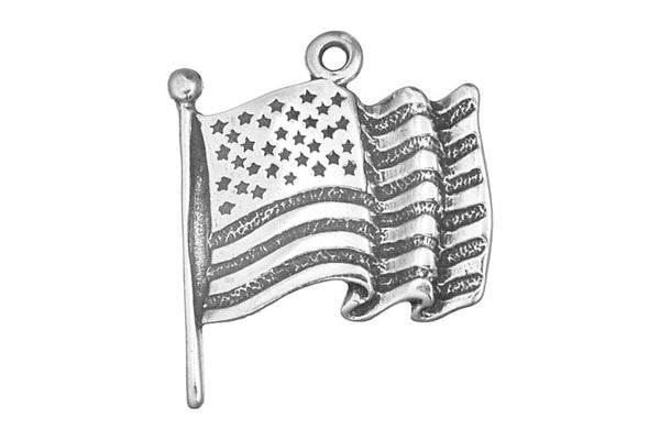 Sterling Silver US Flag Patriotic Charm, 9.0x22.0mm, Jewelry Making Supplies