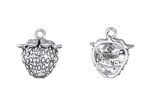 Sterling Silver Strawberry Patience Charm, 17.0x14.0mm