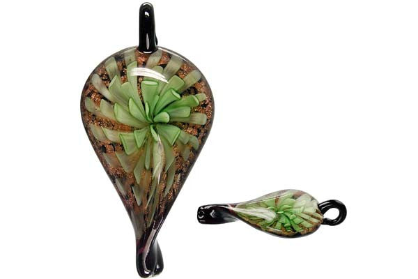 Murano Foil Glass Leaf Style E Pendant, 25x55mm, 1 Piece, Pendant for Jewelry Making