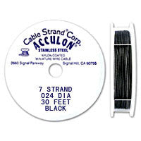 Acculon 7 Strand 22 Gauge, .024" Black Tiger Tail Beading Wire Wire, Jewelry Making Supplies