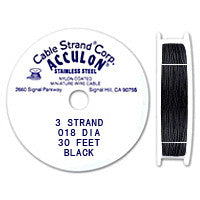Acculon 3 Strand 25 Gauge, .018" Black Tiger Tail Beading Wire Wire, Jewelry Making Supplies