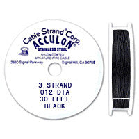 Acculon 3 Strand 28 Gauge, .012" Black Tiger Tail Beading Wire Wire, Jewelry Making Supplies