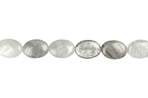 Gray Tourmalined Quartz Flat Oval Beads, 16-Inch Strand, Beads for Jewelry Making