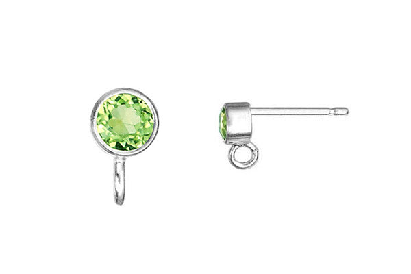 Sterling Silver Post Earring, 3.0mm Peridot Bezel w/Ring