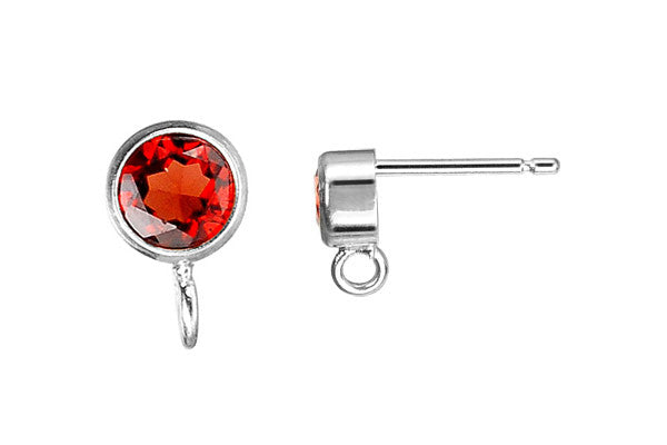 Sterling Silver Post Earring, 4.0mm Garnet Bezel w/Ring