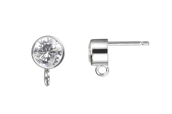 Sterling Silver Post Earring, 5.0mm CZ Bezel w/Ring