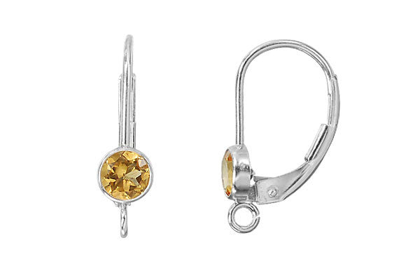 Sterling Silver Leverback, Citrine Bezel Setting w/Ring, 4.0mm