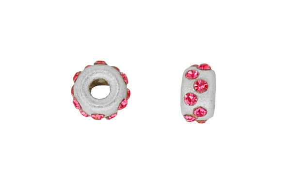Sterling Silver Satin Rondelle Bead w/Crystals, October, 5.0mm