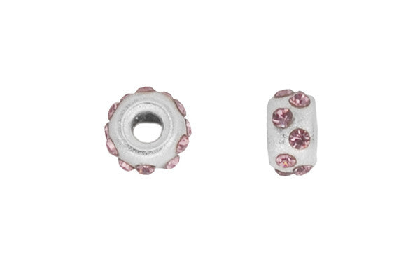 Sterling Silver Satin Rondelle Bead w/Crystals, June, 5.0mm