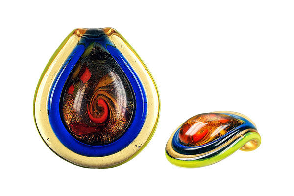 Murano Foil Glass Coin Eye Pendant, 44x46mm, 1 Piece, Pendant for Jewelry Making