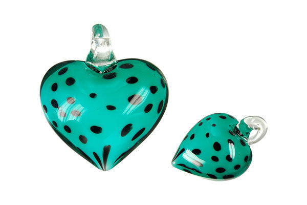 Murano Foil Glass Heart Dalmatian Pendant, 33x37mm, 1 Piece, Pendant for Jewelry Making