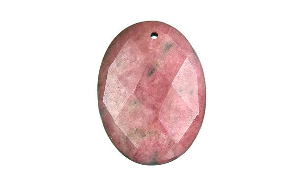 Rhodonite Flat Oval Faceted Pendant, 30x40mm, 1 Piece, Pendant for Jewelry Making