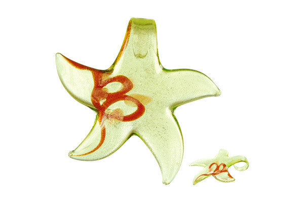 Handmade Lampwork Art Glass Foil Pendant Star (Green)
