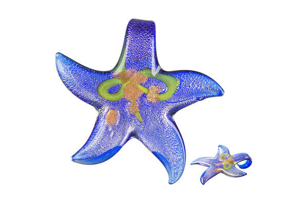 Murano Foil Glass Star Pendant, 45x45mm, 1 Piece, Pendant for Jewelry Making