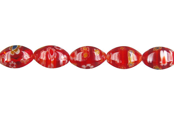 Millefiori Glass Beads - (Red Hexagon Drum - 8x12mm - 16-inch - unbranded beads for jewelry making