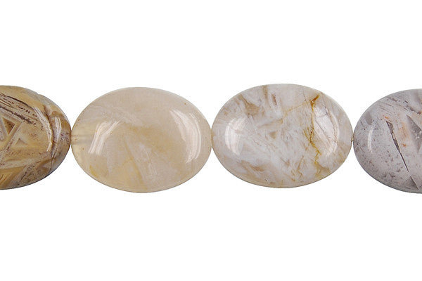 Bamboo Leaf Agate Flat Oval Beads