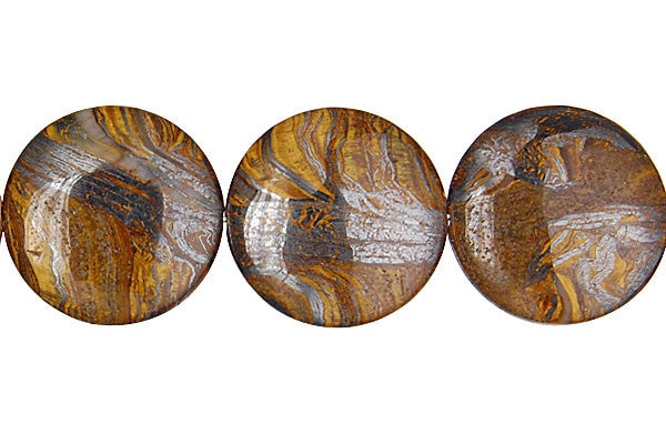 Tiger Iron Aaa Coin Beads, 16-Inch Strand, Jewelry Making Supplies