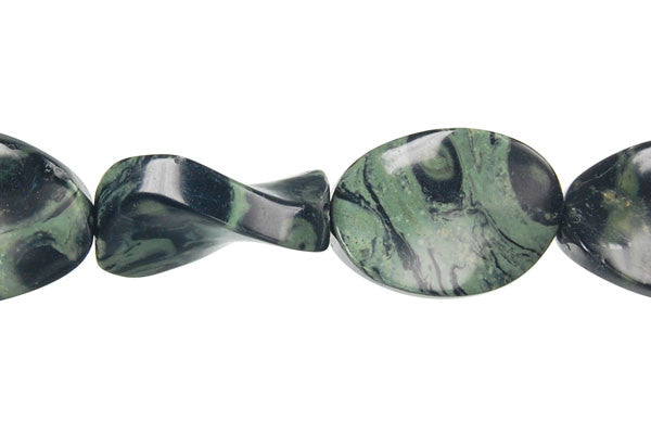 Kambaba Jasper Twisted Flat Oval Beads