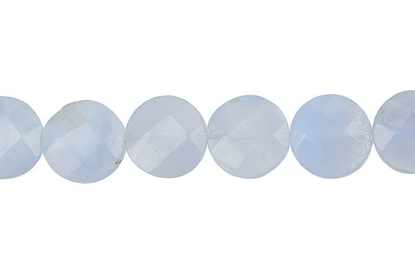 Blue Chalcedony Coin Faceted Beads, 16-Inch Strand, Beads for Jewelry Making