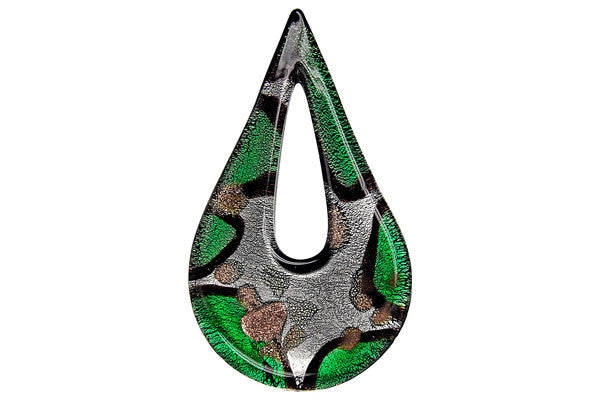 Murano Foil Glass Briolette Donut Pendant, 36x58mm, 1 Piece, Pendant for Jewelry Making