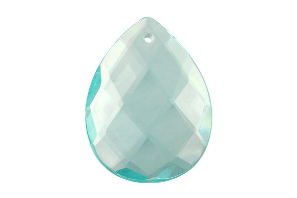 Aqua Quartz Glass Flat Briolette Faceted Pendant, 30x40mm, 1 Piece, Jewelry Making Supplies