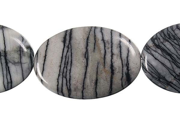 Black Webbed Jasper Flat Oval Beads, 16-Inch Strand, Beads for Jewelry Making