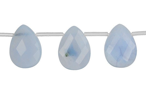 Blue Chalcedony Flat Briolette Faceted Beads, 16-Inch Strand, Beads for Jewelry Making