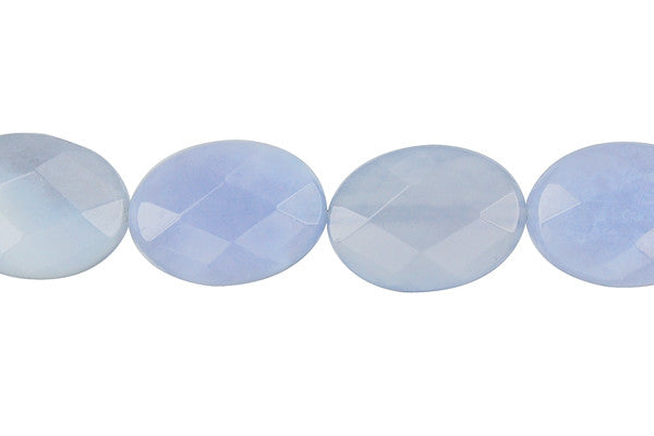 Blue Chalcedony Flat Oval Faceted Beads, 16-Inch Strand, Beads for Jewelry Making