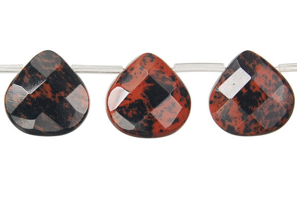 Mahogany Obsidian Flat Heart Briolette Faceted Beads, 16-Inch Strand, Beads for Jewelry Making
