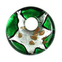 Murano Foil Glass Donut Top Hole Pendant, 40mm, 1 Piece, Pendant for Jewelry Making