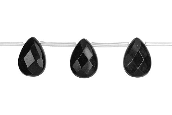 Black Onyx (AAA) Faceted Flat Briolette Beads