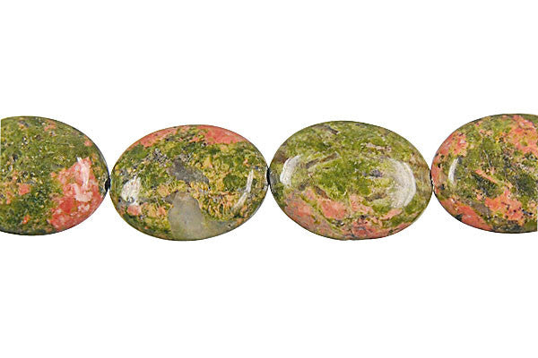 Unakite Brazil Flat Oval Beads, 16-Inch Strand, Jewelry Making Supplies