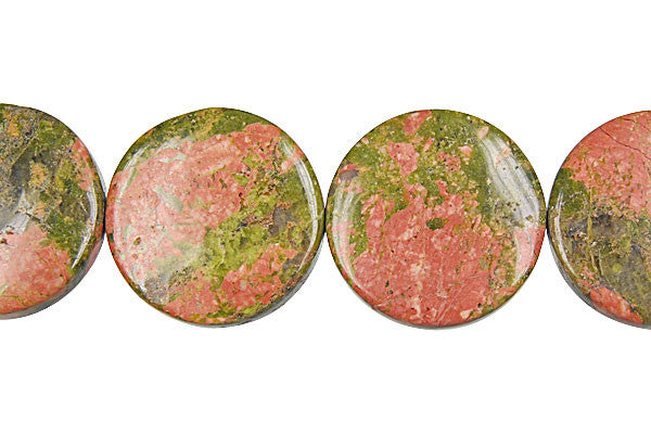 Unakite Brazil Coin Beads, 16-Inch Strand, Jewelry Making Supplies
