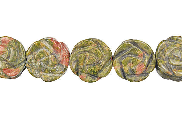 Unakite Carved Rose Beads, 16-Inch Strand, Jewelry Making Supplies