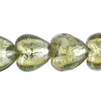 Murano Olivine Flat Heart Beads, 16-Inch Strand, Beads for Jewelry Making