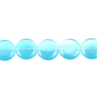 Aquamarine Fiber Optic Coin a Grade Beads, 16-Inch Strand, Jewelry Making Supplies