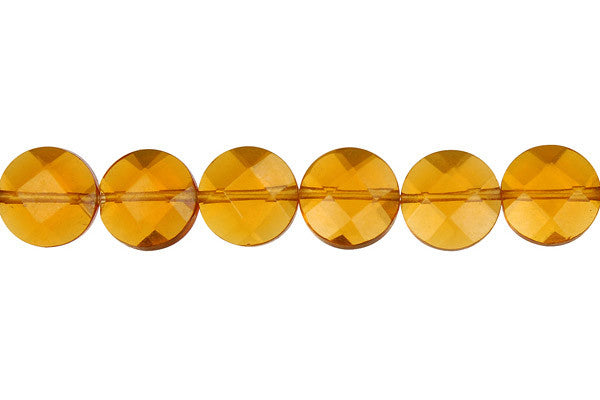 Amber Quartz Glass Coin Faceted Beads, 16-Inch Strand, Jewelry Making Supplies