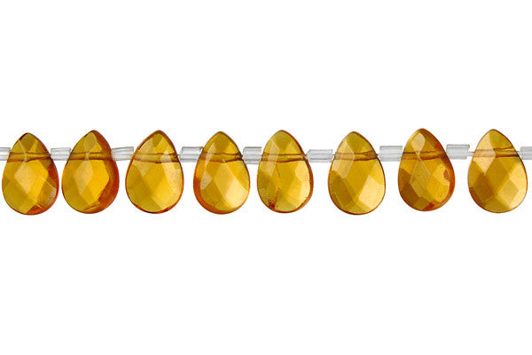 Amber Quartz Glass Flat Briolette Faceted Beads, 16-Inch Strand, Jewelry Making Supplies