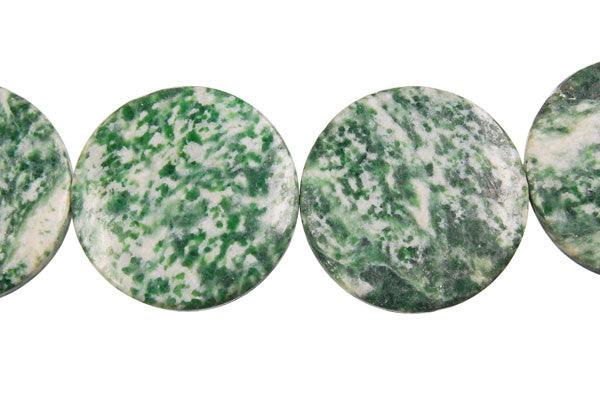 Green Spot Agate Coin Beads, 16-Inch Strand, Beads for Jewelry Making