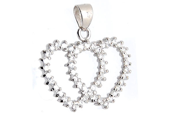 Sterling Silver CZ Paved Pendant Style (la31), Double Hearts
