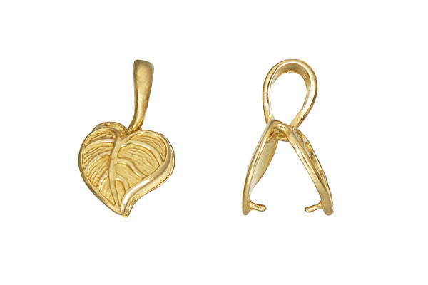 Brass Embossed Leaf Pinch Bail, 18.5x10.5mm