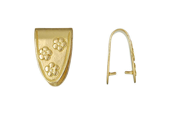 Brass Flower Embossed Pinch Bail, 16.5x10.5mm