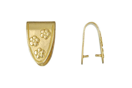 Brass Flower Embossed Pinch Bail, 16.5x10.5mm