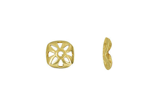 Brass Open Flower Square Bead Cap, 9.0mm