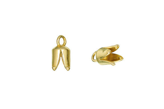 Brass Round Pronged Cord Ends, 11.0x4.0mm