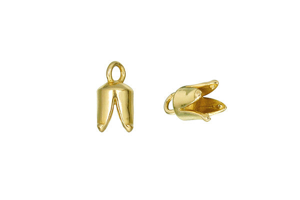 Brass Round Pronged Cord Ends, 11.5x5.5mm